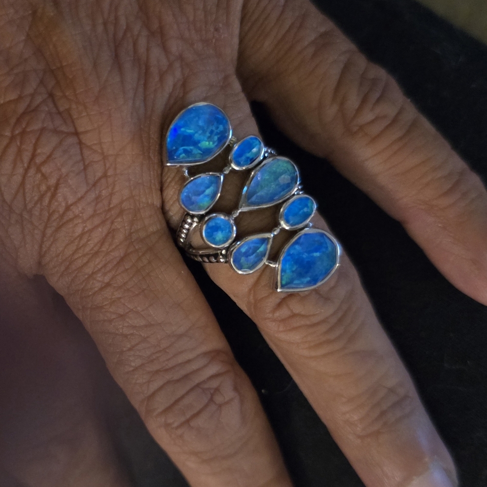 Exquisite Sterling Silver Fire Opal Cocktail Ring 7.5
